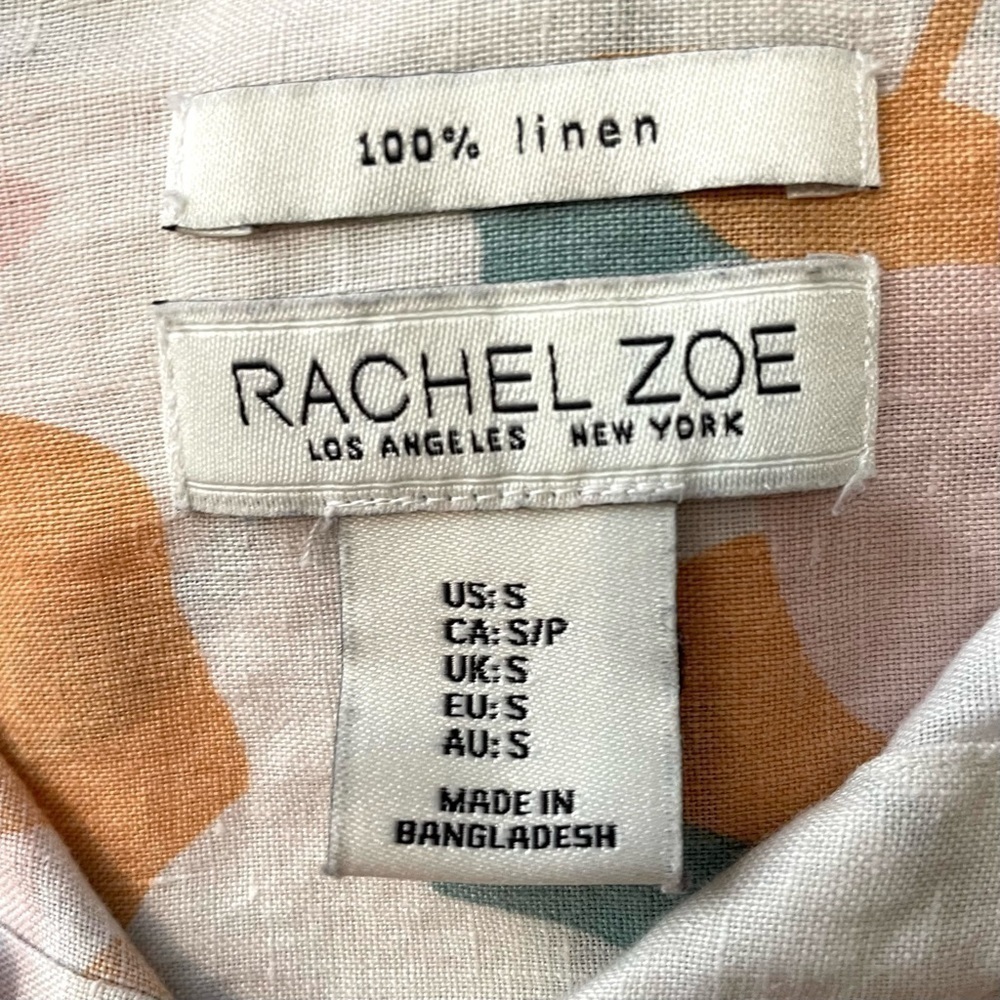 Rachel Zoe 100% Linen Floral Button Down Top Blouse Size Small - Picture 4 of 4